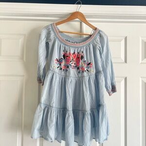 Free People Light Blue Dress with Floral Design